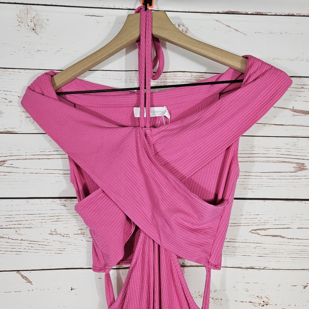 Jonathan Simkhai | Akane Pink Ribbed Knit Cutout Shaping Dress NWT - Picture 4 of 8